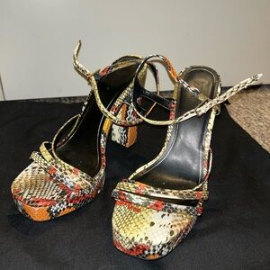 Zara Orange and Black Heels with Strappy Design and High Stiletto